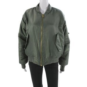 Unemployed Denim Women Bomber Jacket Green Nylon Zip Military Size M
